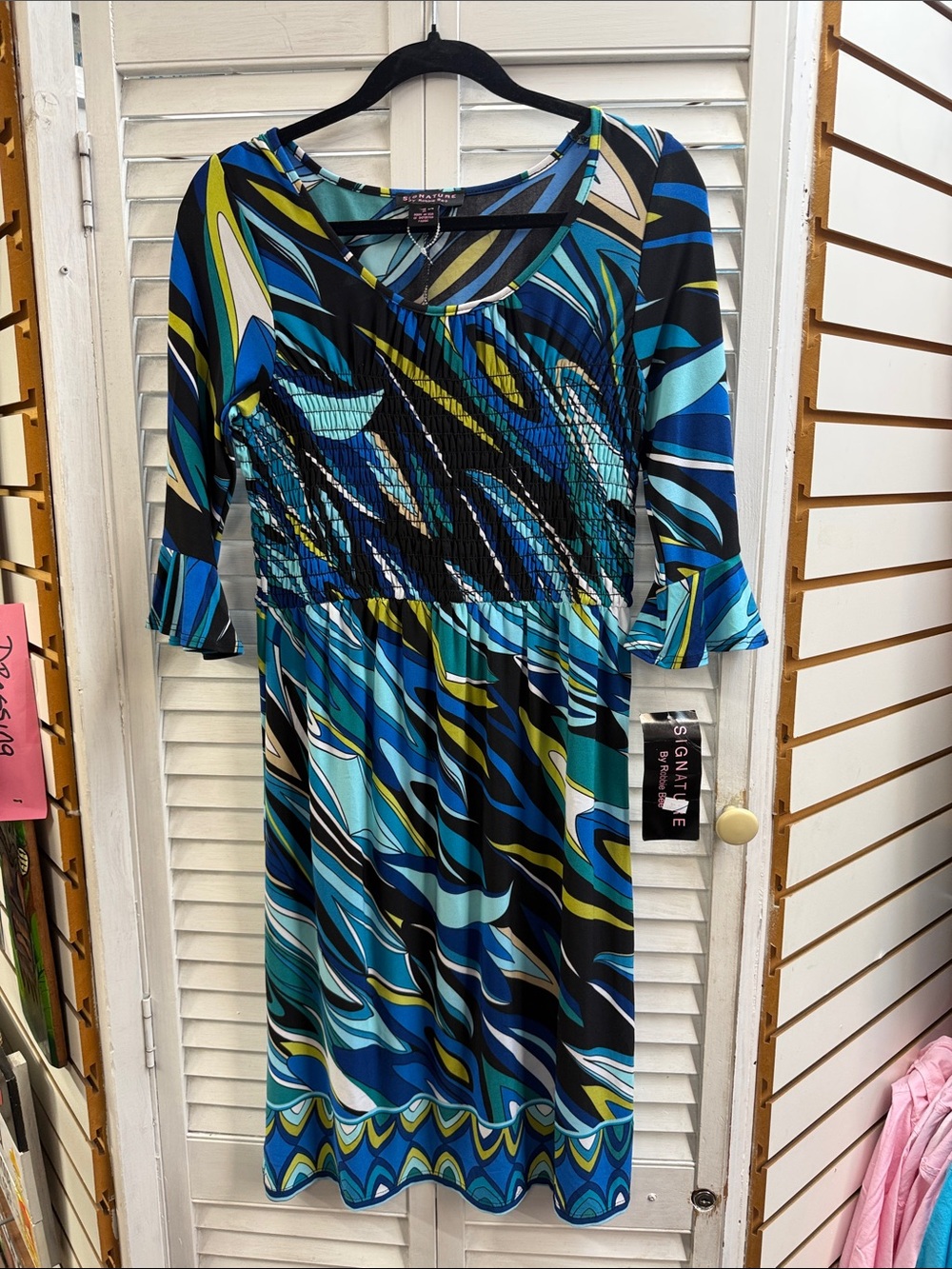 Signature Blue and Teal Abstract Print Midi Dress
